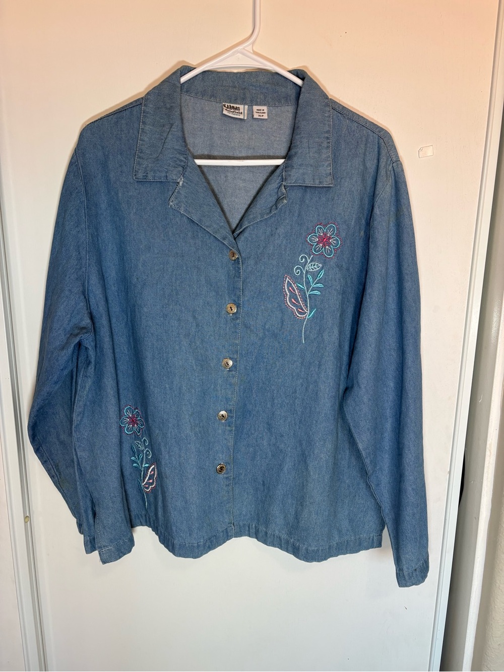 Adrian Delafield Women's Denim, Embroidered, Blouse, Blue XLP Cottagecore Granny